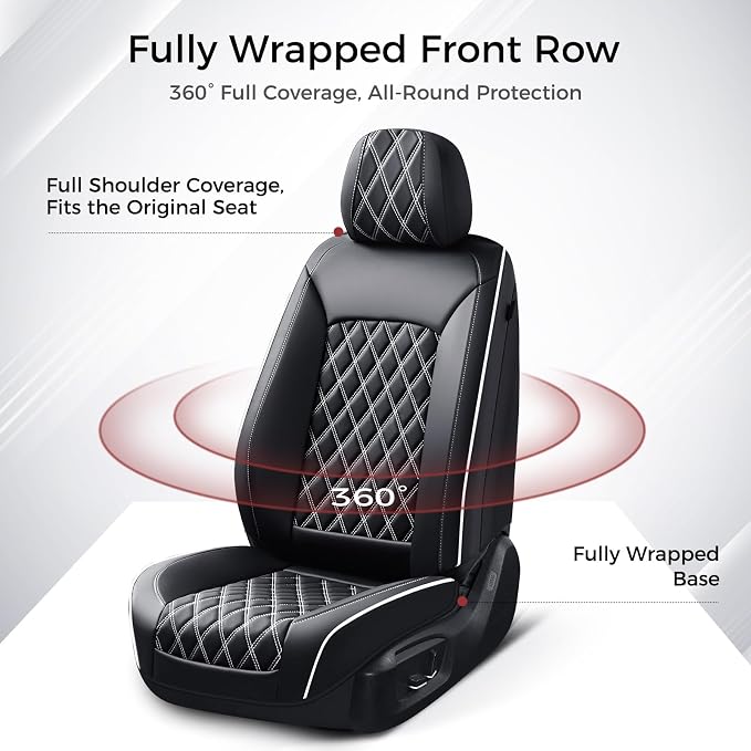Huidasource Universal Car Seat Cover, Car Seat Cover Set Nappa Leather Universal Fit for Most Cars, Vans, Trucks, SUVs, Compatible with Airbags, Seat Covers Velcro Adjustable (Full Set/Black&White)