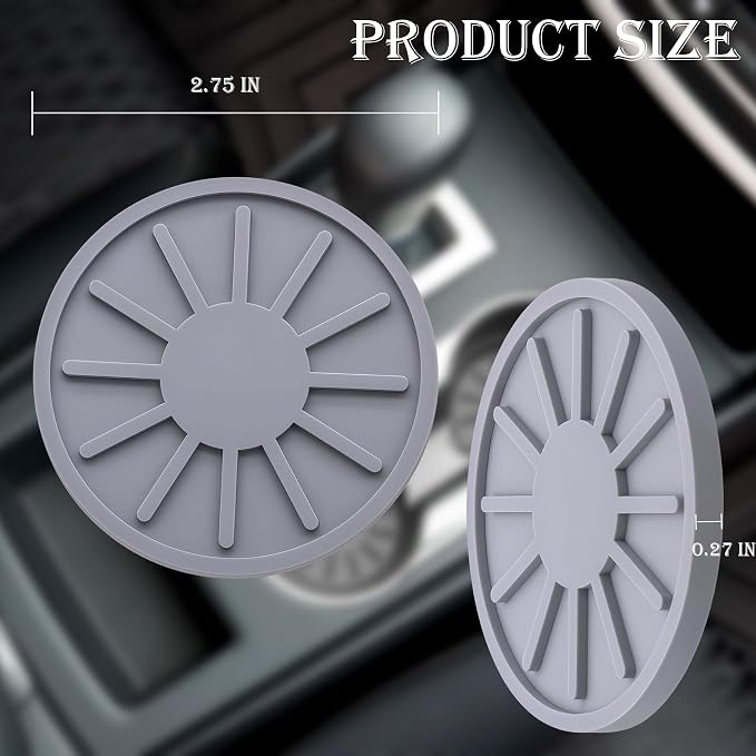 2-Piece Non-Slip Car Cup Holder Coaster – 2.75 Inch Auto Insert, Universal Fit for Cars & SUVs – Durable & Easy to Clean Drink Mat (Gray)
