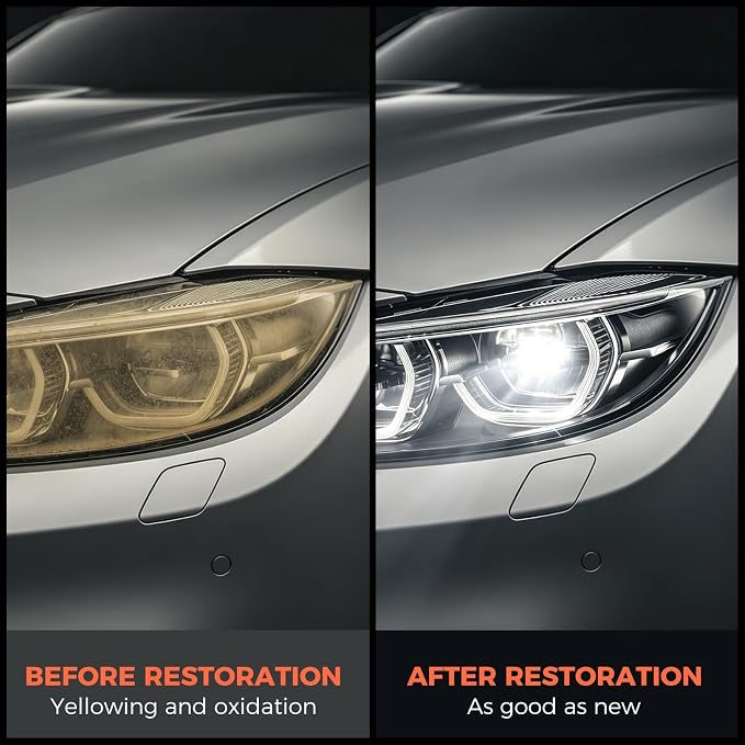 POLIWELL Headlight Restoration Kit, Car Headlight Polish and Cleaner for Cloudy Headlight Repair & Yellow Headlight Fix | Clear Visibility in 30 Seconds, 3-Step No Tools Required