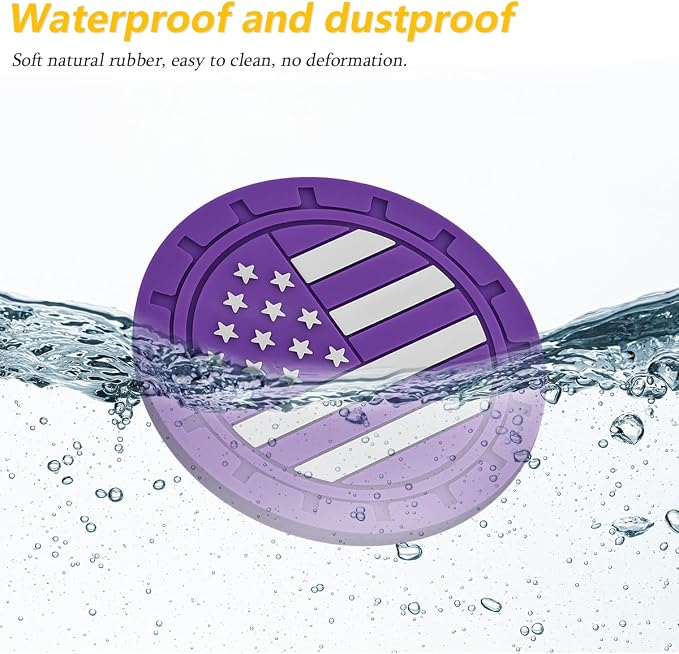 Osilly Car Cup Holder Coasters, 4 Pack American Flag Insert Car Cup Coaster, 2.75 Inch PVC Anti Slip Shockproof Embedded Drink Mat, Car Interior Decoration Accessories for SUV, Truck(Dark Purple)