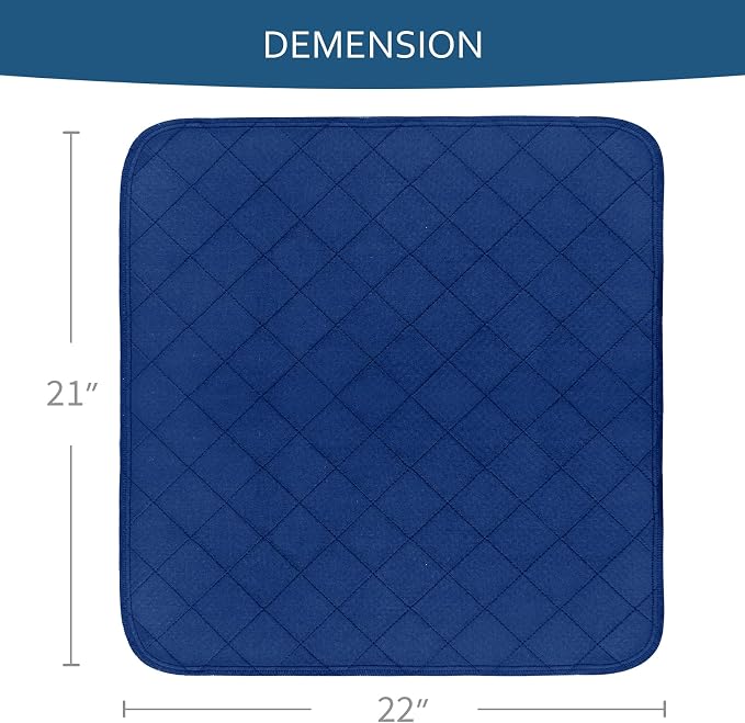 Waterproof Chair Pads for Incontinence 22" x 21", 2 Pack Non Slip Absorbent Wheelchair Reusable Seat Protector, Washable Seat Covers for Chairs, Navy