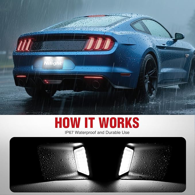 Nilight License Plate Lights Compatible with 2010 2011 2012 2013 2014 Ford Mustang 2008 2009 Ford Mercury Sable 2014 2015 Ford Edge 2010-2018 Ford Taurus with Black housing 6000K White 2PCS Pack