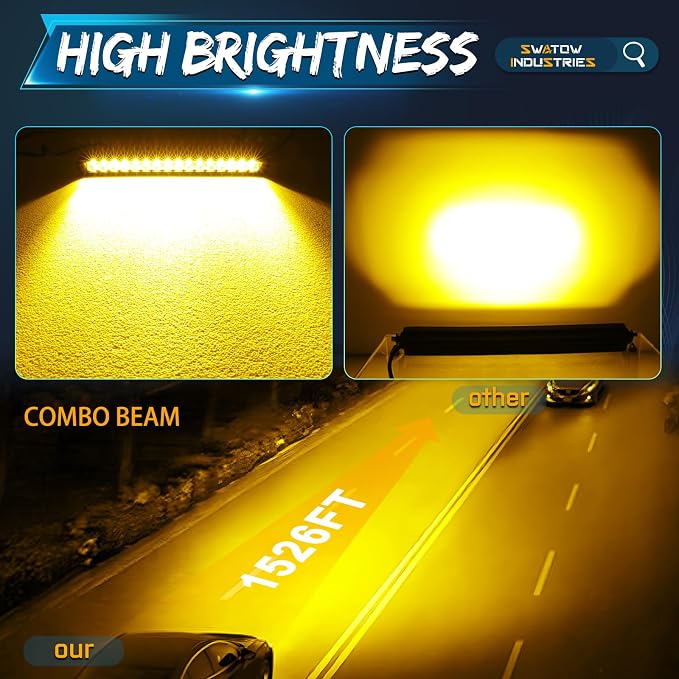 18 Inch Amber Light Bar, SWATOW INDUSTRIES 18" Slim LED Light Bar Spot Flood Single Row Driving Lights Bumper Mounts LED Light for F150 Wrangler Toyota Chevy Ram Truck UTV ATV SUV