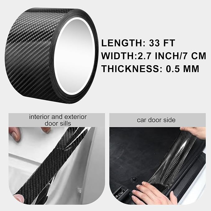 Storystore Universal Car Door Edge Guard, 2.7In x 33Ft Door Sill Protector, Automotive Anti-Collision Strip for Door Edge/Front and Rear Bumper/Door Sill Protector, Fits for Most Car, Black