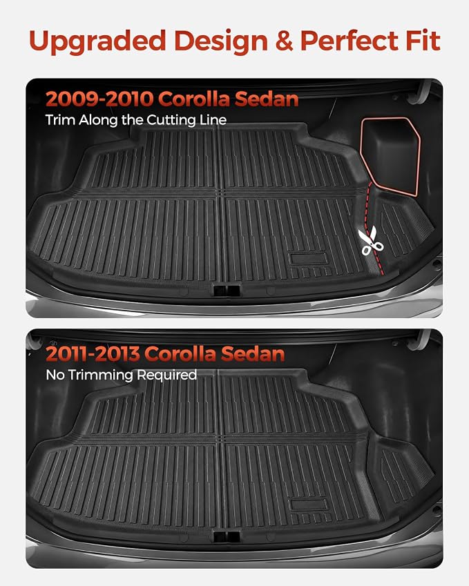 Car Floor Mats for Toyota Corolla 2009-2013 4PCS Full Set with Trunk Mat | All Weather Full Coverage Floor Liners Heavy Duty Waterproof Long-Lasting Corolla Accessories 10th Gen TPE Rubber Carpet