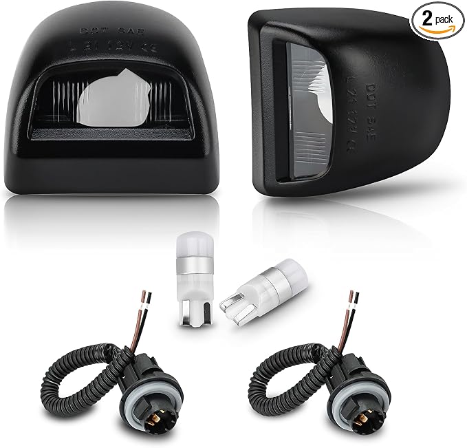 Bestview LED License Plate Lights Cover Lens w/Socket & Rear Lamp Wire Harness Assembly Compatible with Chevy Silverado Suburban Tahoe GMC Sierra 1500 2500 3500 HD Escalade EXT, White - Pack of 2