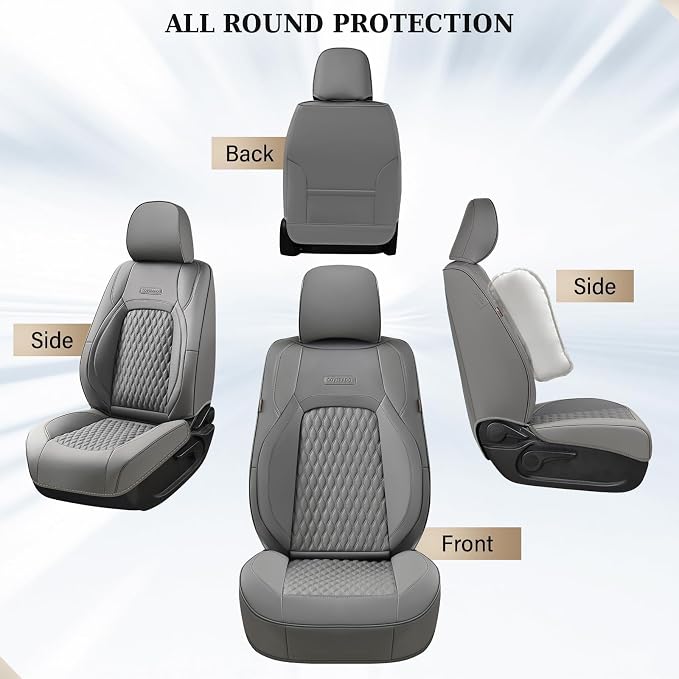 Coverado Chevy Chevrolet Silverado GMC Sierra Seat Covers, Custom Fit for 2007-2026 1500, 2015-2026 2500HD 3500HD Crew Double Extended Cab Truck, Faux Waterproof Leather Seat Covers (Front, Gray)