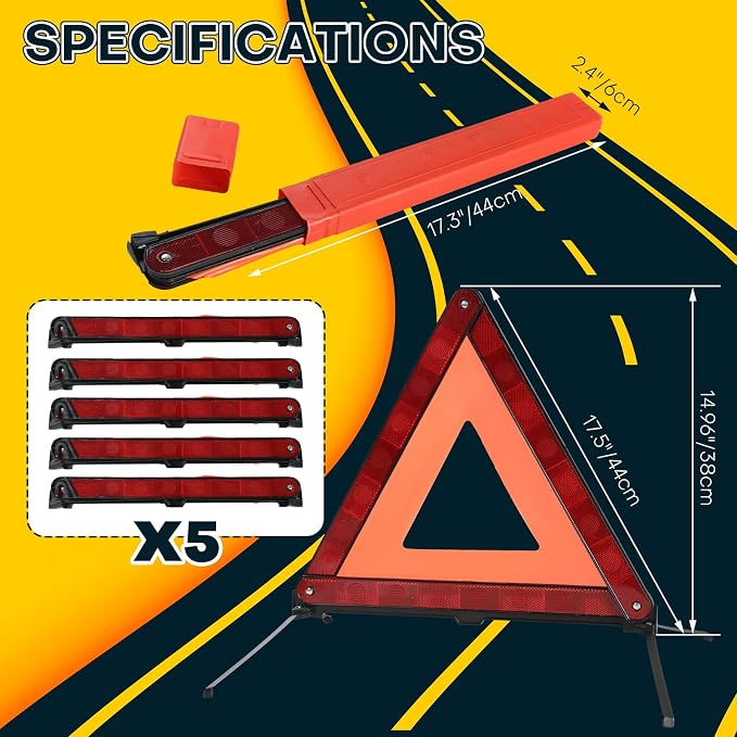 5 Pack Reflective Safety Triangle Kit | Emergency Warning Triangles with Storage Case, Roadside Reflective Early Warning Sign for Vehicles Breakdown (5 Pack)