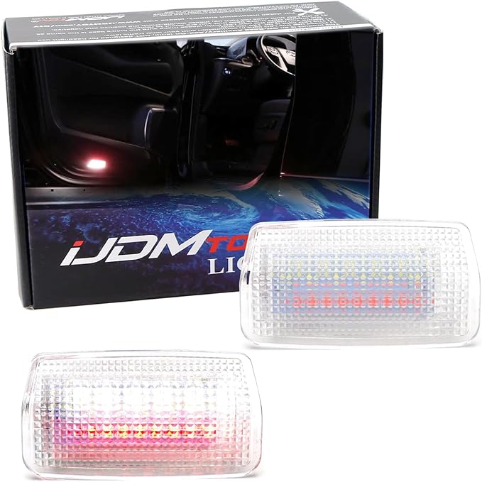 iJDMTOY White LED w/Red Strobe Feature Side Door Courtesy Light Assy Compatible With Lexus IS ES GS LS RX GX LX; Compatible With Toyota Avalon Sienna Venza Camry Prius 4Runner