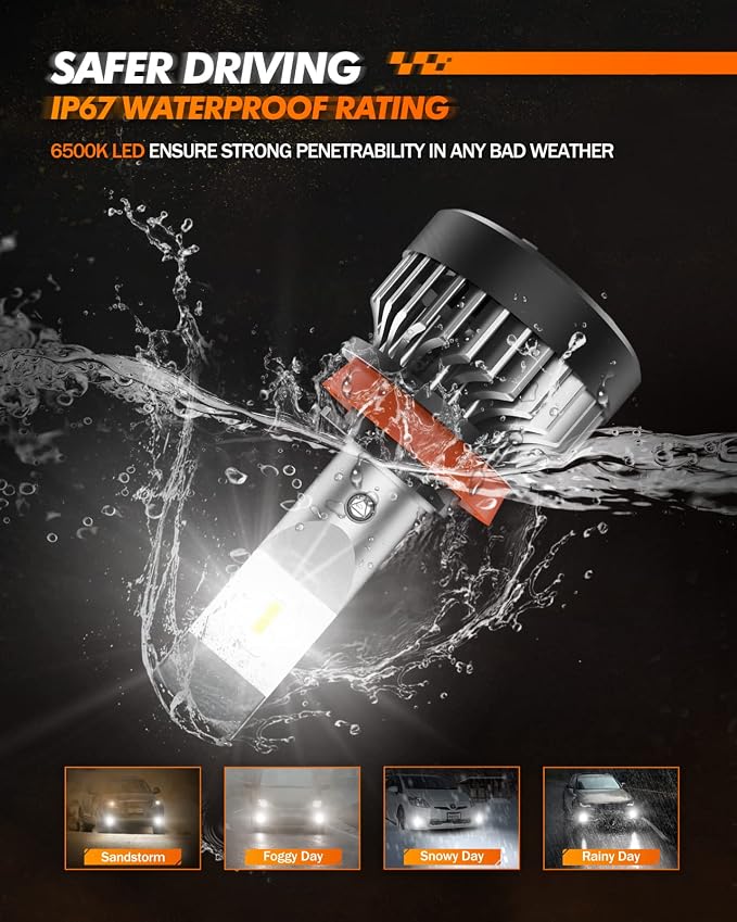SEALIGHT H11 LED Fog Light Bulbs, 600% Brightness 6500K Cool White H11 H8 H16 LED Fog Lights, 20000RPM Turbo Fan, 1:1 Size, Fog Lights for Trucks Cars, Plug-N-Play, Pack of 2, Exterior Lighting