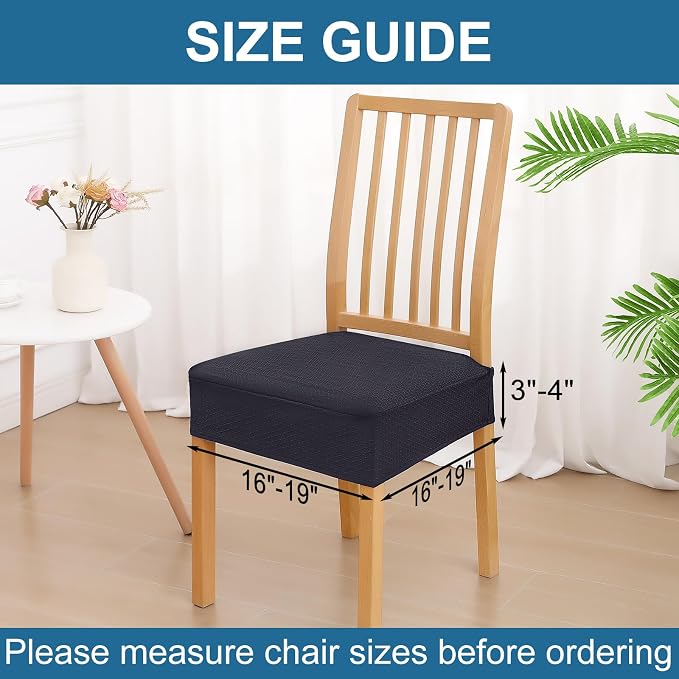Smiry Waterproof Seat Covers for Dining Room Chairs Set of 4, Stretch Jacquard Removable Washable Chair Seat Slipcovers Protector, No Rear Covers, Dark Grey