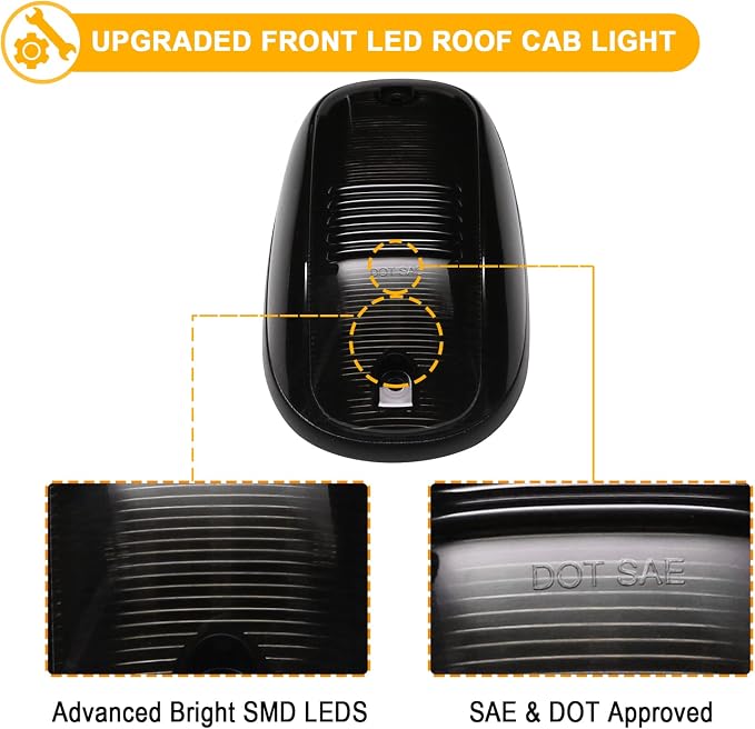 R&F Auto LED Cab Lights for 2003-2018 Ram 1500 2500 3500 Smoked 5Pcs | For 03-18 Ram 1500-3500 Pickup Trucks Roof Running Marker Lamps|DOT|SAE|No Error|IP67|Super Brightness|OEM Fit|AEC LED Chip
