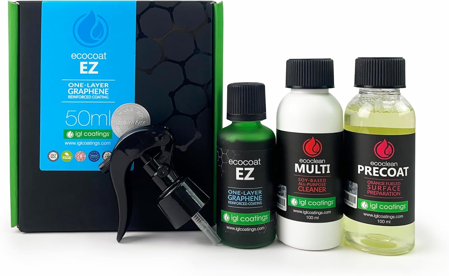IGl Ecocoat EZ, One Layer Graphene Coating (50ml) - 8H Intry Level Ceramic Coating - Paint, Wheels, Window safe!