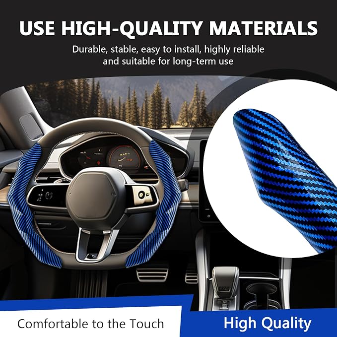 2Pcs Carbon Fiber Steering Wheel Cover, Cool Irregular Shape Grip & Anti-Slip Lining Segmented Design Steering Wheel Protector for Car Interior Accessory, Stylish & Sporty (Blue)
