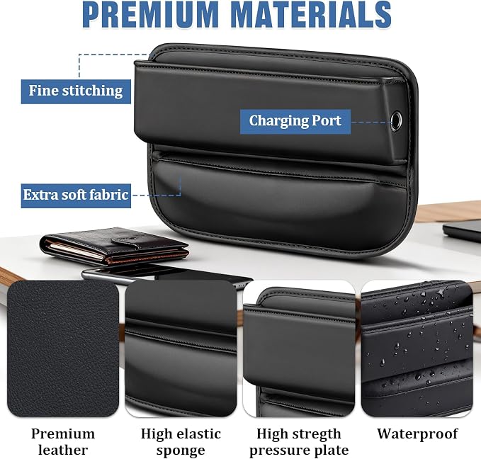 2 PCS Car Seat Gap Filler Organizer, Premium Leather Car Seat Gap Organizer Holder Women & Men with Card Slots, Cars Essentials for SUV, Truck, Phones, Cards, Keys (Black)