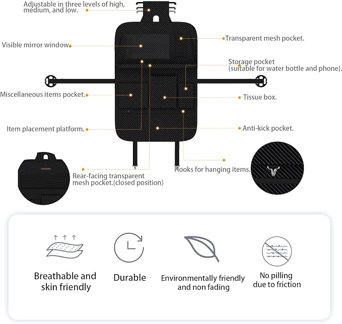 GMQ Back Seat Car Organizer 1 Pack,Backseat Organizer with Tray,Multifunctional Car Seat Back Storage Box with Foldable Tablet Holder (Carbon Black, Weave)