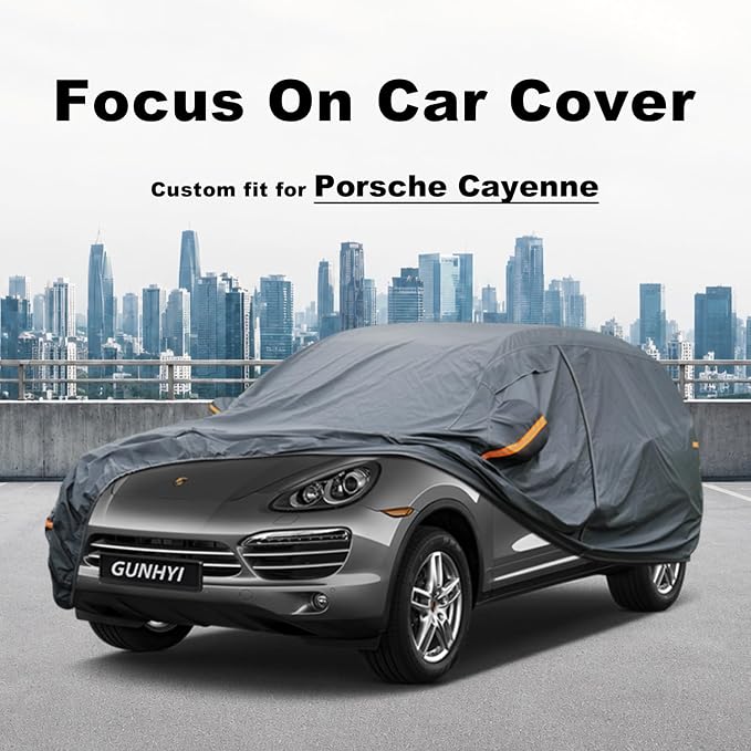 GUNHYI Premium Car Cover Custom Fit Porsche Cayenne (2002-2026), 16 Layers Heavy Duty Car Cover Waterproof All Weather with Zipper Door for Sun Rain Snow Dust Uv Protection