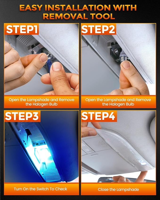 BANGO 24 Pieces Car LED Interior Light Bulbs, Non-Polarity Design with Removal Tool, Suitable for Car Dome Map Door Trunk License Plate Lights, Etc. (Blue)
