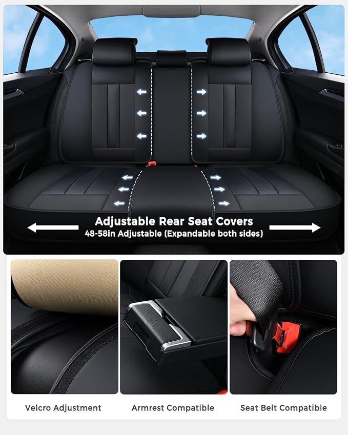 Huidasource Luxury Waterproof Faux Leather Car Seat Covers, Universal Fit for Most Cars, SUVs & Trucks, Airbag Compatible, Easy to Install, Resist Spills, Dirt and Wear for Daily Use, Black