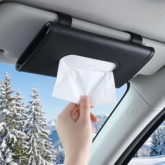 2Pack Car Tissue Holder, Sun Visor Napkin Box, Premium PU Leather, Auto Napkin Case, Mask Holder for Car, with Tissue Refill, Vehicle Interior Accessories, BlackBeige