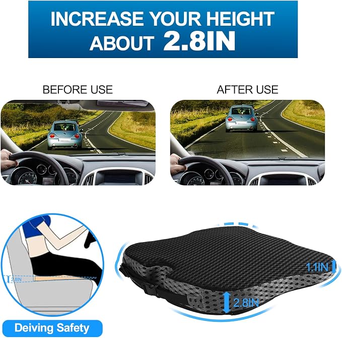 Hapiclody Car Seat Cushion for Driving,Premium Memory Foam Car Cushion for Better Visibility, Non-Slip Hip & Lower Back Tailbone Cushion, Car Seat Cushion Driver Booster for Short People, Truck(Black
