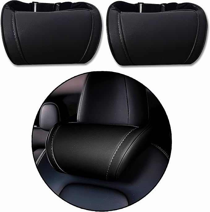 Car Headrest Neck Pillow Support Ergonomic, with Valve Stem Covers Accessory for Driving Seat Fatigue Relief Compatible with Model S X 3 Y & Cybertruck - 2 Pieces