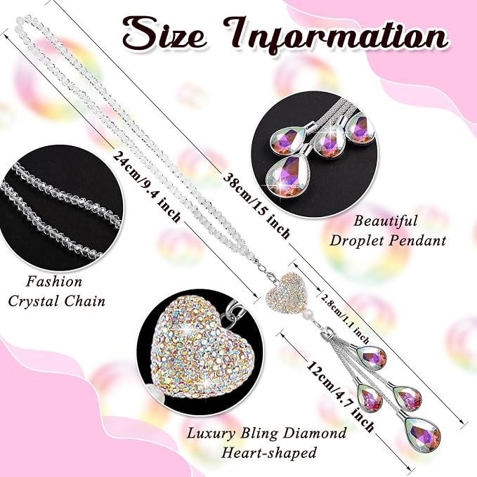 Frienda Bling Car Rear View Mirror Accessories for Women Gift Cute Heart Crystal Hanging Charm Diamond Decoration Lucky Interior Ornament Pendant(9.8 Inch,AB Color)