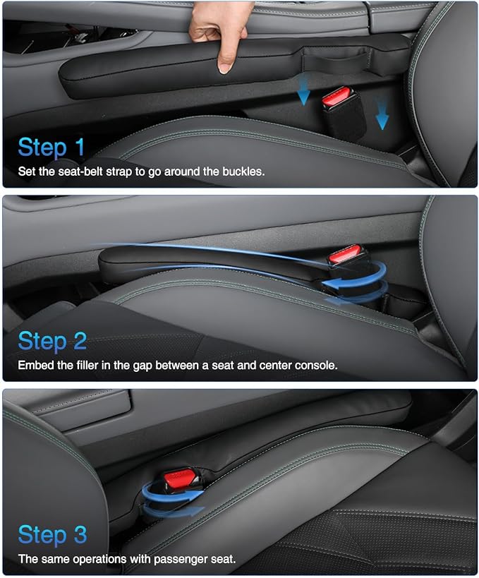 Leather Car Seat Gap Filler Universal for Car Truck SUV to Block The Gap Between Seat and Console Stop Things from Dropping 2 Sets Black