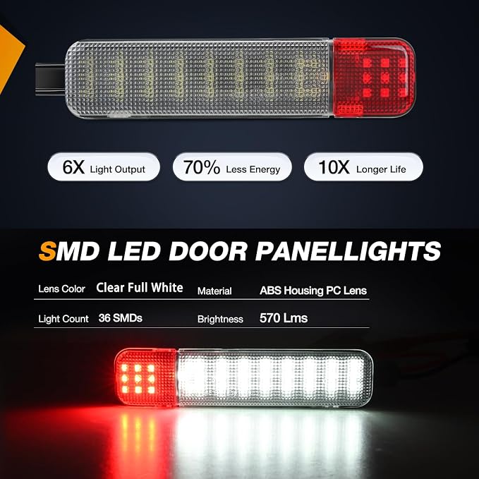 Nilight 4PCS LED Interior Door Panel Light Courtesy Warning Lights White Red Plug and Play Compatible with Chevy GMC C/K Silverado Sierra 1500 2500 3500 HD Suburban Cadillac Escalade Hummer H2