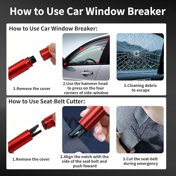 3Pcs Safe Hammer 2 in 1 car Window Breaker Tool, Upgraded Window Breaker Seatbelt Cutter for Men Women, Essential Car Emergency Kits for Vehicles