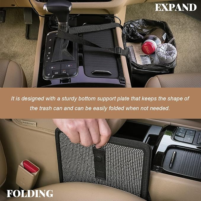 Car Trash Can, Bling Rhinestone Crystal Waterproof Hanging Garbage Bag for Car Interior, Oxford Leakproof Foldable Waste Organizer Trash Bin Universal for Most Vehicles (AB)