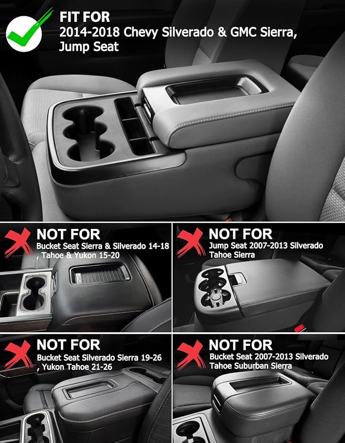 Center Console Cover for 2014-2018 Chevy Silverado & GMC Sierra 1500 2500 3500, Vinyl Leather Interior Accessories, Car Armrest Protector, Jump Seat, Anti-Scratch,Gray