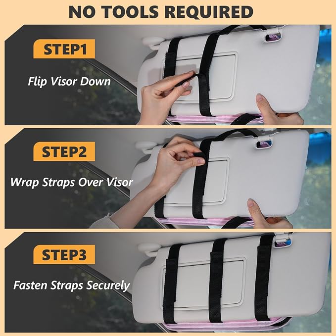GNEGNI Tactical Car Sun Visor Organizer - Rigid MOLLE Panel Vehicle Storage Pouch with 3 Straps - Car Interior Document and Tool Holder for Truck, SUV, Jeep (13" x 7") (Pink)