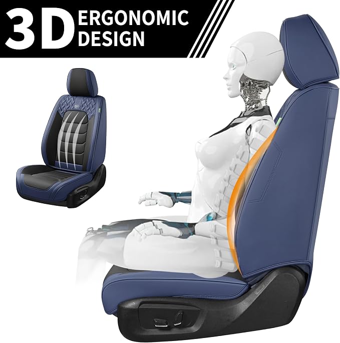 FLORICH Car Seat Covers Full Set, Leather Seat Cover, Front and Rear Seat Covers 5 Seats, Waterproof Car Seat Cushion Protector Accessories for Sedan SUV Pick-up Truck (Blue&Black, Full Set)