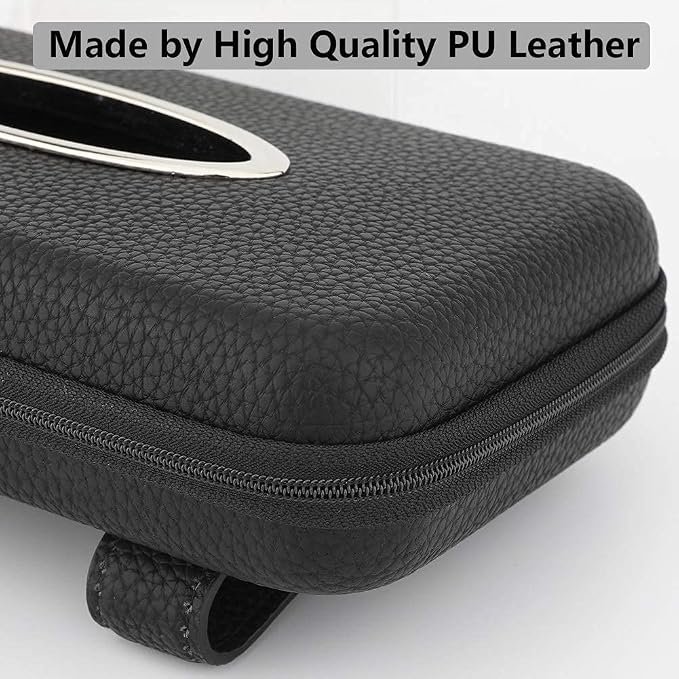 Sun Visor Tissue Holder, Zipper Napkin Holder, PU Leather Backseat Tissue Case for Car, Vehicle (Black)