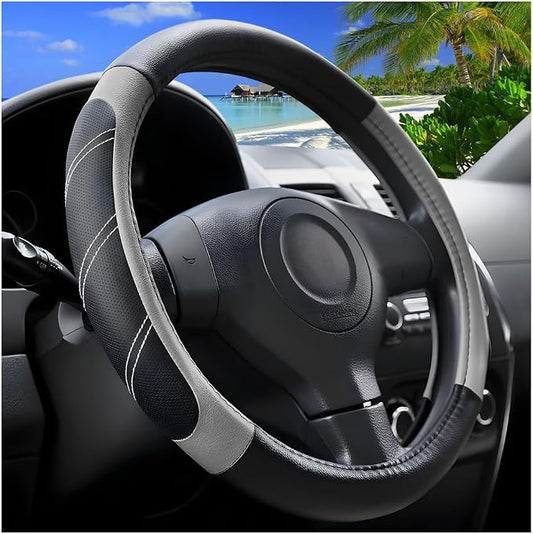 Zpana Car Steering Wheel Cover, 15 Inch Carbon Fiber Leather Non-Slip Steering Wheel Protector with Lining, Breathable Automotive Interior Accessories, Universal for SUV RV Truck (Gray)