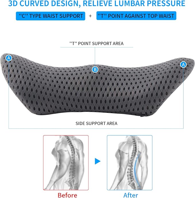 Lumbar Pillow, Memory Foam Lumbar Support Pillow for Office Chair and Car Seat, Back Support Pillow for Lower Back Pain Relief, Support Cushion Back Pillow for Sleeping, Driving, Resting