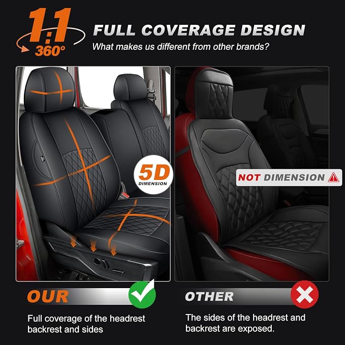 AOMSAZTO Truck Seat Covers for Chevy Silverado/GMC Sierra 1500 (2007-2013) 2500HD/3500HD (2007-2014) - Black Diamond Grid Faux Leather Seat Cover Full Set(Rear 40/60 Split for Crew Cab)