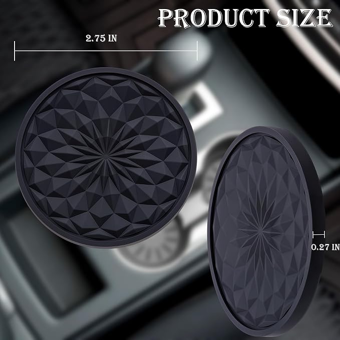 2 Pack Silicone Car Cup Holder Coaster – 2.75 Inch Non-Slip Drink Mat, Universal Fit for Most Vehicles – Cute & Functional Auto Accessories (Black)