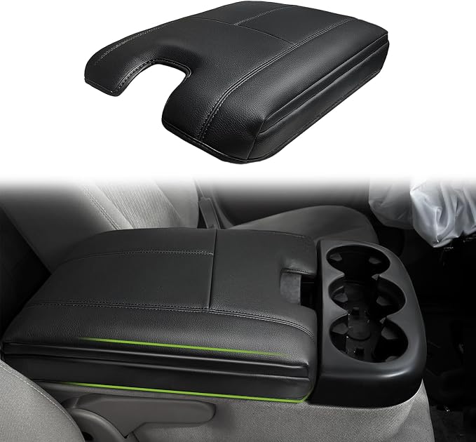 Muslogy Center Console Armrest Cover Fit for Chevy Silverado/Tahoe & GMC Sierra/Yukon 2007-2013 Accessories, Comfort Armrest Pad Console Lid Cushion Vegan Leather 1-Inch Extra Thick(Jump Seat ONLY)