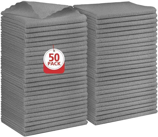 Orighty Microfiber Cleaning Cloth Bulk, 50 Pack Shop Towels 12x12 in, Grey | Reusable Microfiber Towels for Cars, Shop Rags, Multi-Purpose Lint Free Cleaning Rags for Home & Kitchen