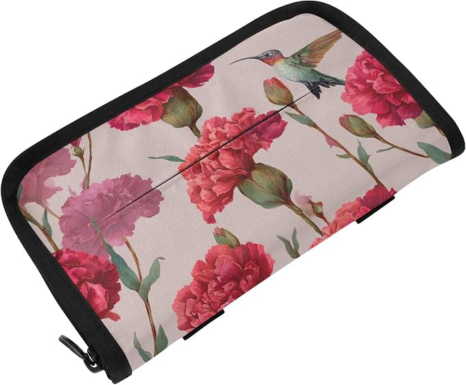 Red Carnation Hummingbird Car Tissue Holder Durable Napkin Holder Hanging Tissue Holders Case Car Tissues Bag for Sun Visor Seat Back Universal Auto
