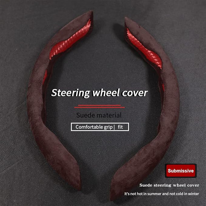 Car Steering Wheel Cover, Microfiber Suede Leather and Carbon Fiber Double Sided Design, Warm in Winter and Cool in Summer, Breathable Non Slip Segmented Protector for Most Cars (Turn Fur/Coffee)