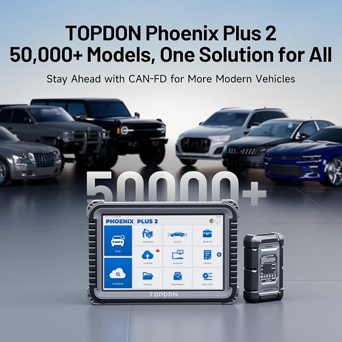 TOPDON Phoenix Plus 2, OE-Level TOPDON Scanner, Advanced Online ECU Coding & Configuration Flashing, Bidirectional Scan Tool with Topology Map, CANFD, 42+ Services, FCA AutoAuth, 2 Years Free Update