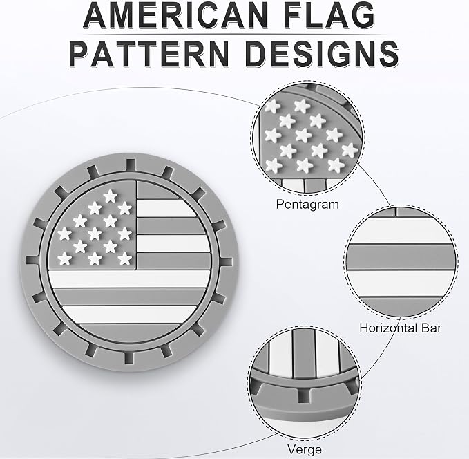 JUSTTOP Car Cup Holder Coaster,American Flag Non-Slip Insert Car Cup Coaster,Car Accessories Interior for Women and Man,4 Pack Gray