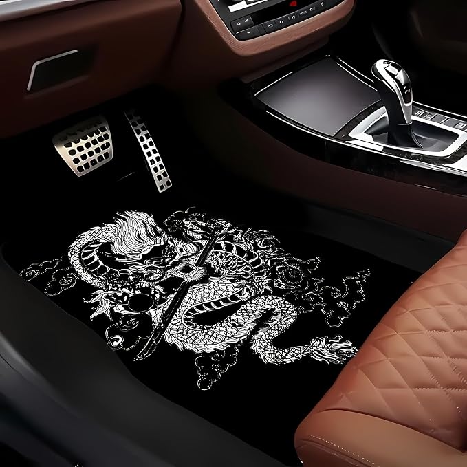 Universal Fit Car Floor Mats Set of 4Pcs, Domineering Chinese Dragon King Print All-Weather Front Rear Car Carpet Mats, Non-Slip Car Floor Mat Car Accessories for Automotive Trucks SUV Sedans Vans