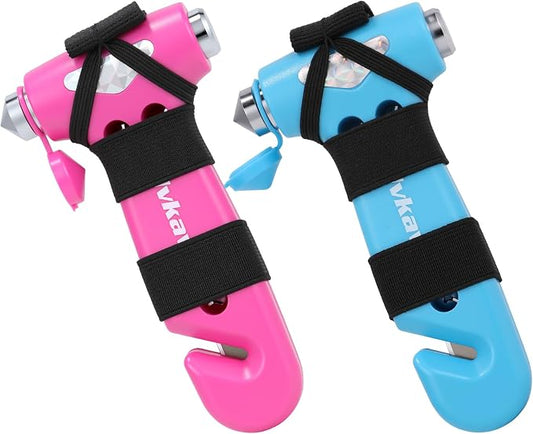 Window Breaker, 3-in-1 Emergency Escape Tool with Car Safety Hammer and Seat Belt Cutter, Safety Emergency Car Escape Tool Gift for Women (Pink and Blue)