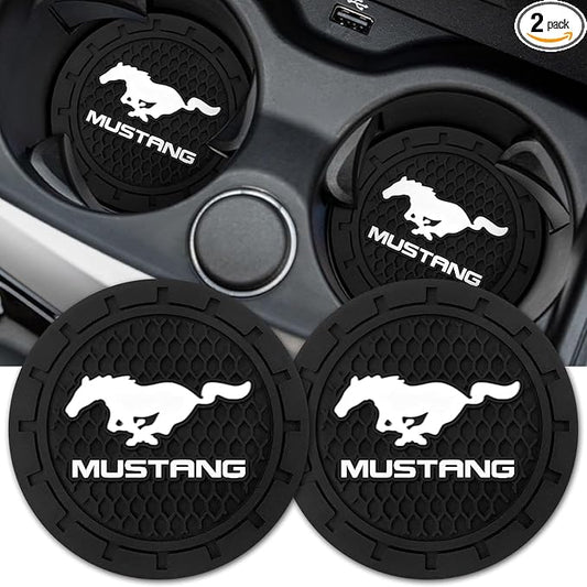 Black Silicone Car Coasters for Ford Mustang Series Non-Slip Car Cup Holder Coasters,Car Interior Accessory for Car Cup Holder 2Pcs 2.75 Inch