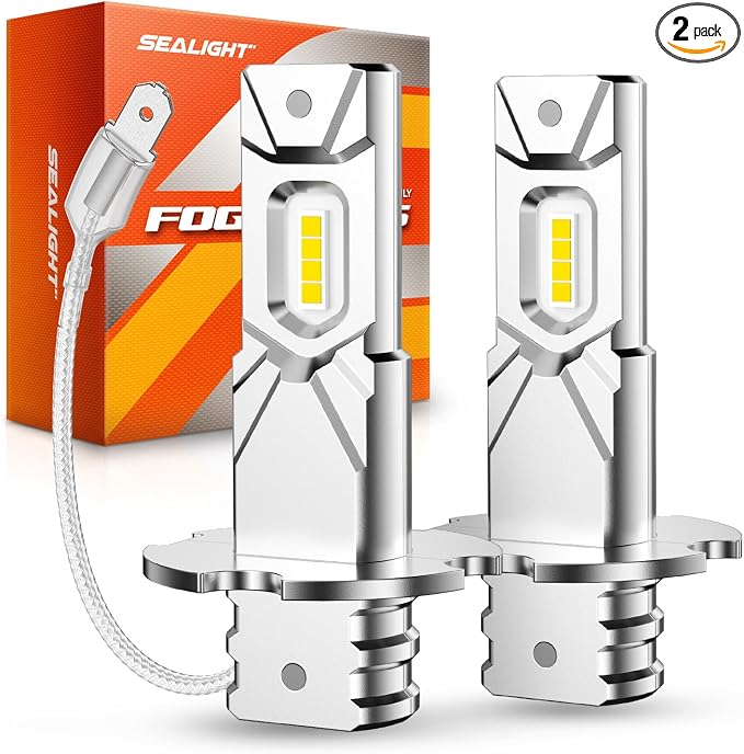 SEALIGHT H3 LED Fog Light Bulb, 30000LM 800% Super Brighter, 1:1 Size Plug & Play H3 LED Bulb 6500K White, Pack of 2
