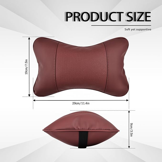 2 Pack Car Neck Pillow Soft Breathable Headrest Pillows for Driving Support, Universal Fit for Most Car Seats Decor Accessories（Maroon）